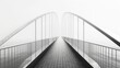 © Jeannaa - Minimalistic black and white photo of a modern curved bridge vanishing into the mist, creating a serene and abstract atmosphere.