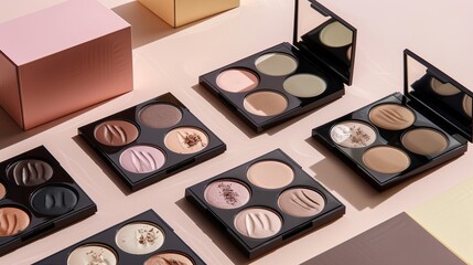 Aufkleber - Various contouring palettes and highlighters organized on a light background. Generative AI