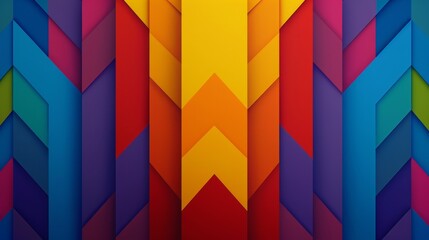 Wall Mural - Colorful geometric pattern with overlapping chevron shapes creating a vibrant and dynamic design.