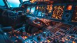 © growth.ai - Cockpit view: pilot's hand on power levers of an airliner. Instrument panel in the background
