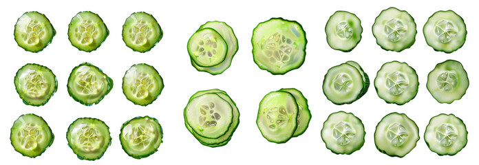 Poster - Cucumber slices isolated on transparent background, top view.