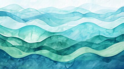 Wall Mural - serene ocean waves abstract watercolor illustration in shades of blue teal and turquoise