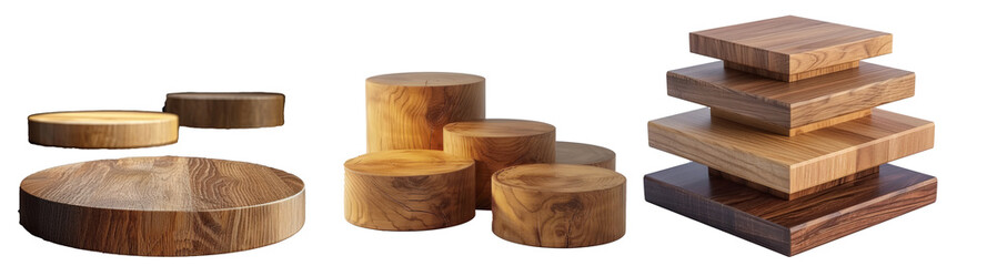 Poster - A set of podium wood isolated backgrounds in 3D