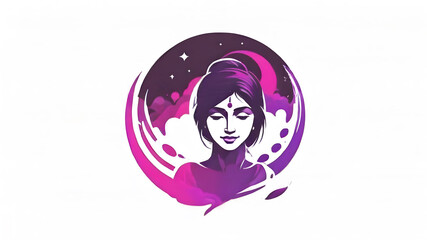 Wall Mural - Indian woman with colored paints in Holi Festival themed logo icon symbol on white background. Generative AI