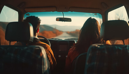 Wall Mural - A group of people are in a car, with one person wearing a hat