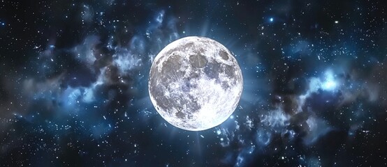 Full moon in space and stars around.