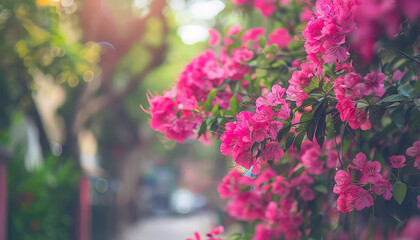 Sticker - A tree with pink flowers is in front of a building