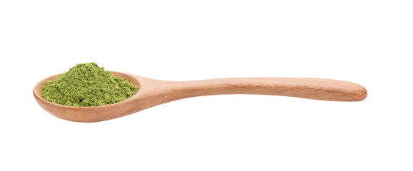 Wall Mural - matcha green tea powder in wood spoon on transparent png