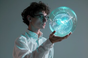 Poster - Futuristic concept of human interaction with a holographic interface: a leap into the future