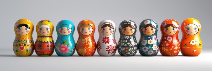 Modern Abstract Vinyl Wooden Russian Matryoshka Doll Design Decor With Copy Space