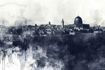 Fototapete - a drawing of a city with a dome on top, a detailed vector illustration of an ancient city