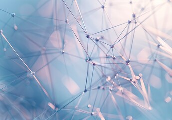 Poster - Abstract network connections with spherical nodes on blue background: conceptual representation of data exchange and connection