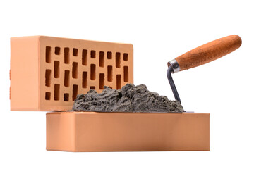 Trowel and bricks isolated