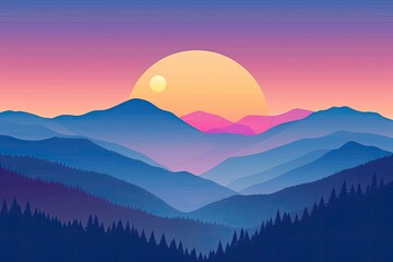 Wall Mural - a mountain landscape with a sunset, A soothing scene of nature with a sleeping sun behind the mountains, mimicking human sleep for World Sleep Day