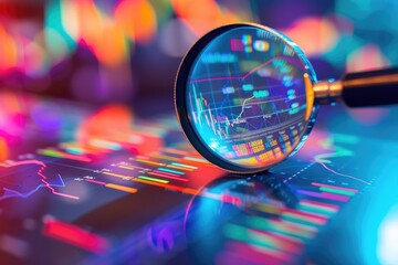 Poster - a magnifying glass over a laptop with a colorful background, a magnifying glass png white background
