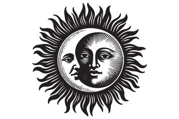 Sun and moon. Isoteric vector illustration. vintage black engraving, emblem, logo