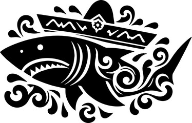 Wall Mural - Shark Fish Black Vector silhouette in the Mexican style