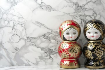 Modern Abstract Vinyl Wooden Matryoshka Dolls With Copy Space