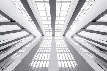 Fototapete - a long hallway with a reflection in the water, Photograph the architectural details and symmetry of a modern museum or gallery