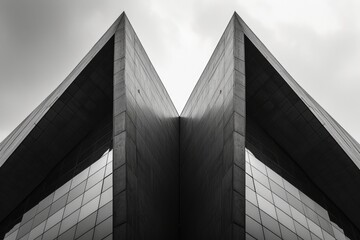 Poster - a tall building with lots of windows and a clock on the top, Photograph the architectural symmetry and lines of a modern building