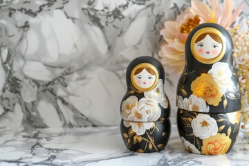 Modern Abstract Vinyl Wooden Matryoshka Dolls With Copy Space