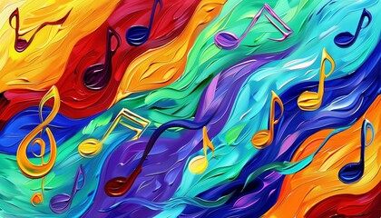 Abstract background painting of a symphony of sounds and colors, with each stroke representing a different musical note