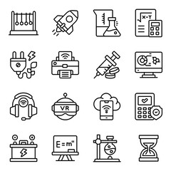 Sticker - Set of Science and Technology Linear Icons

