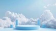 © สมชัย ้พาลแก้ว - Background vector 3d blue rendering with podium and minimal cloud scene, minimal product display background 3d rendered geometric shape sky cloud blue pastel. Stage 3d render in cloud product platform