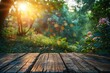© Picasso - Wooden table and foliage background with bokeh at sunset photo