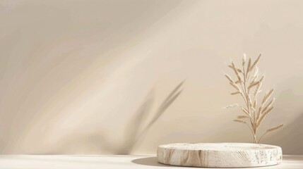 Aufkleber - A simple ceramic pedestal holds a delicate, dried floral arrangement against a neutral, minimalist background, casting a soft shadow.