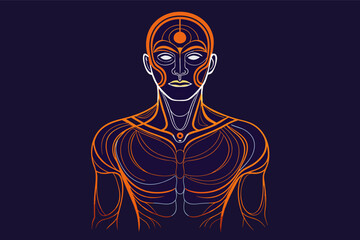 Aufkleber - a man with a glowing head and torso, Surreal single line art exploring the human form