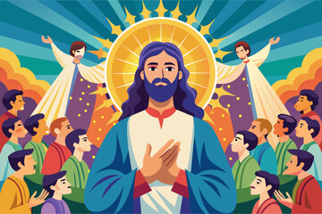 Wall Mural - jesus is surrounded by many people, Jesus with a sense of unity