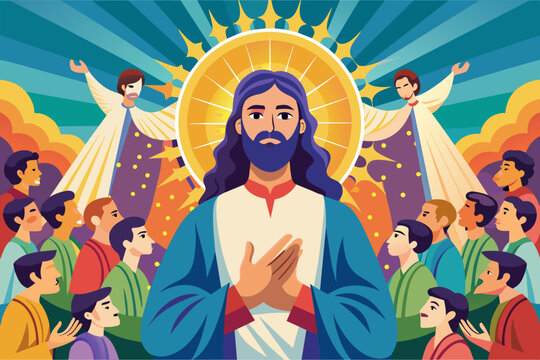 jesus is surrounded by many people, Jesus with a sense of unity