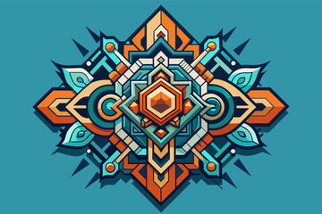 Fototapete - a colorful geometric design on a blue background, Fractals abstract icon vector utilizing self-similar patterns and intricate details