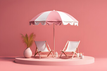 Sticker - table with umbrella and chairs. The beach chair sits on the sand with the umbrella shading it.
The beach ball rests to the right of the chair.