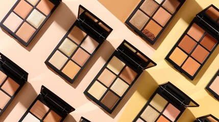 Aufkleber - A collection of six-pan contouring and highlighting palettes arranged on a light background. Generative AI