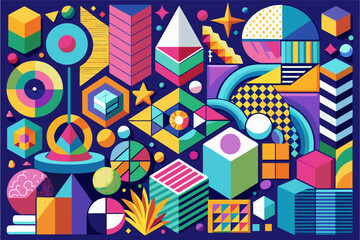 Fototapete - a colorful poster with geometric shapes, Collection of colorful, geometric shapes in a dynamic composition