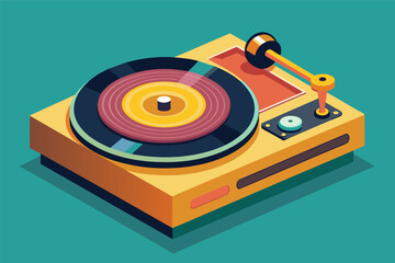 Poster - a record player with a record in it, A simple digital vector of a retro record player with vinyl spinning on the turntable