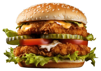 Wall Mural - PNG Hamburger fried chicken food vegetable condiment.