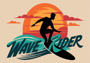 Wall Mural - A man is surfing on a wave