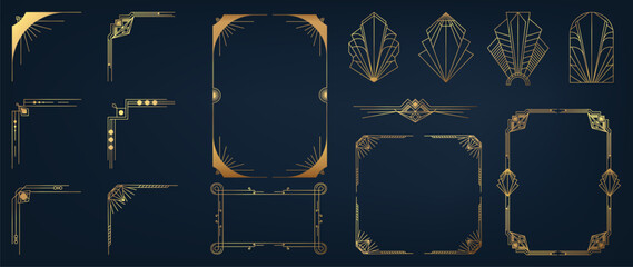 Fototapete - collection of geometric art deco ornament. luxury golden decorative elements with different lines, f