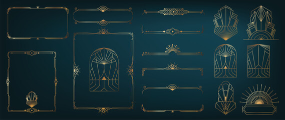 Fototapete - collection of geometric art deco ornament. luxury golden decorative elements with different lines, f
