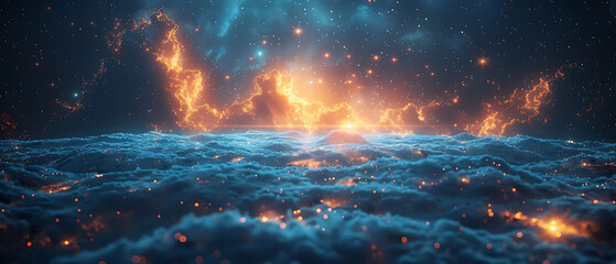 Wall Mural - panoramic view of cloud network showcasing interconnected servers data centers creating expansive efficient cloud landscape Panorama Stitching Weather Sealing capture the vast and vibrant environment
