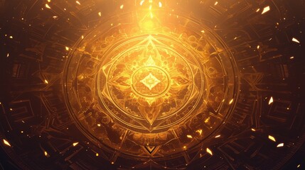 Wall Mural - Golden Shri Yantra on a Dark Background: A Vibrant Symbol of Faith and Culture, 4K HD Wallpaper