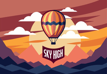 Wall Mural - A colorful hot air balloon with a banner that says Sky High