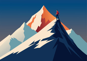 Wall Mural - A man is standing on a mountain top, looking out over the landscape