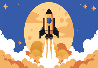Wall Mural - a rocket is flying through the sky above a large planet