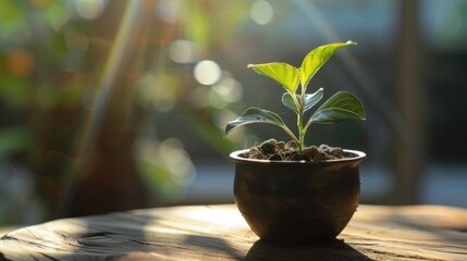 Poster - Investing or saving money through the symbolic image of a coin with a growing plant