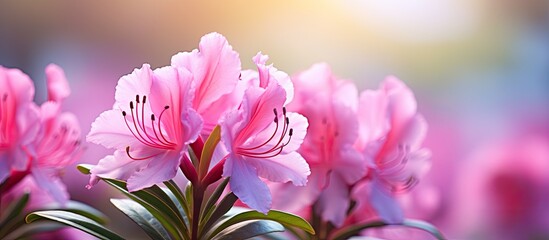 Poster - Close-up of an Indian Rhododendron flower carpel with soft focus against a blurred background, including copy space image.