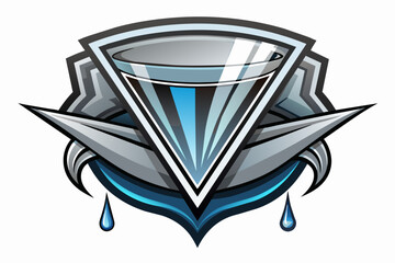 Poster - a glass with a liquid drop on it, glass logo with a liquid metal look